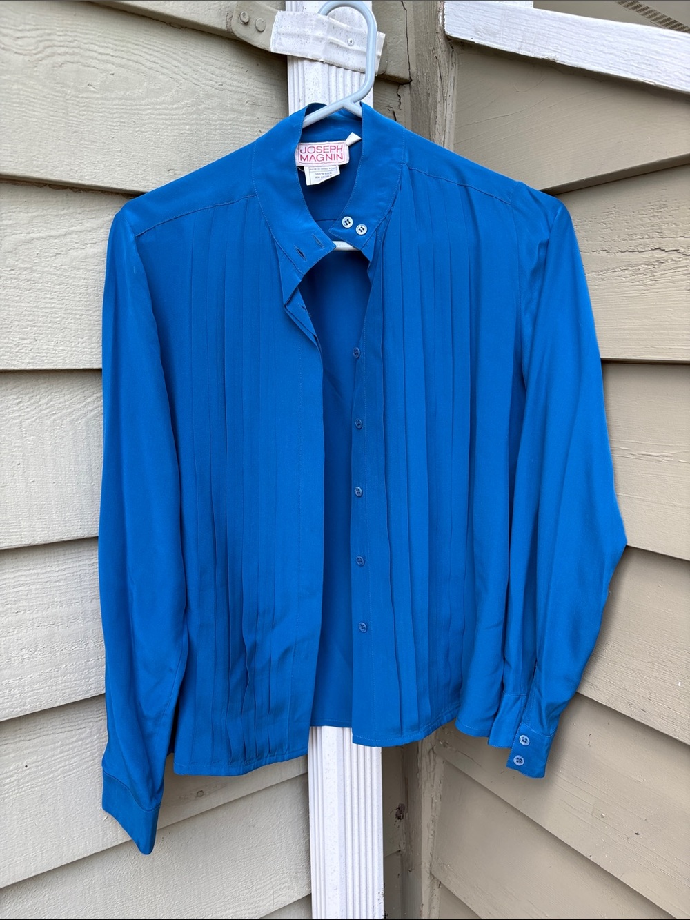 Vtg Joseph Magnin Women’s Pleated Button-Neck Blouse Sz